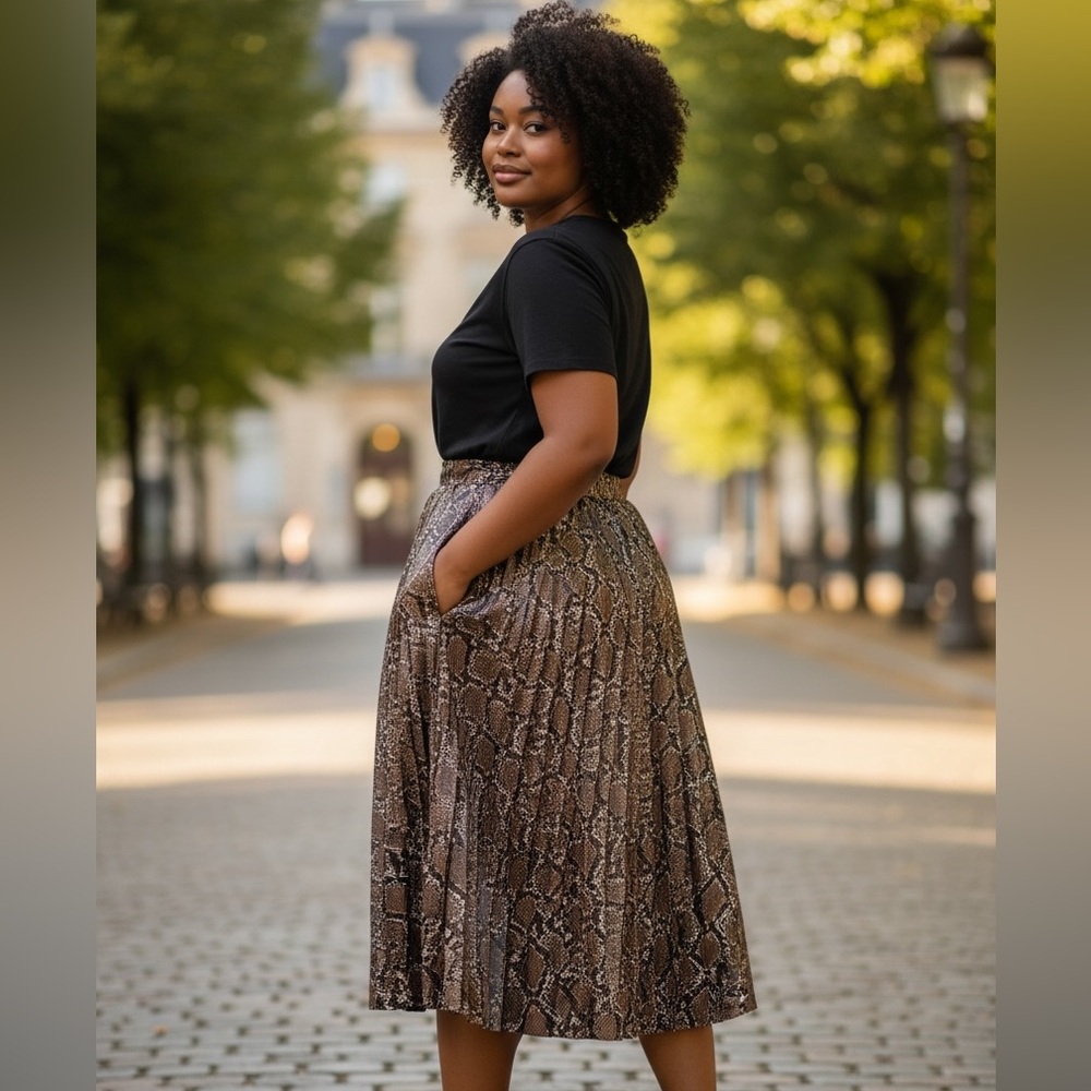Zara Brown Snake-Print Pleated Midi Skirt - Picture 17 of 17